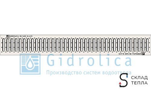 Решетка штампованная стальная оцинкованная DN100 Gidrolica 1000х136 мм. Вид 2.