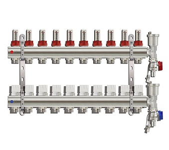 Коллекторная группа с расходомером (ТОРЦЕВОЙ без кранов), 10 выходов