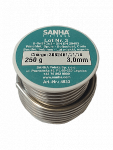 Sanha 4933 припой S-Sn97Cu3 Нр.3, 3,0 мм, катушка, 250 г3mm, для медных труб под пайку