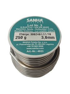 Sanha 4933 припой S-Sn97Cu3 Нр.3, 3,0 мм, катушка, 250 г3mm, для медных труб под пайку