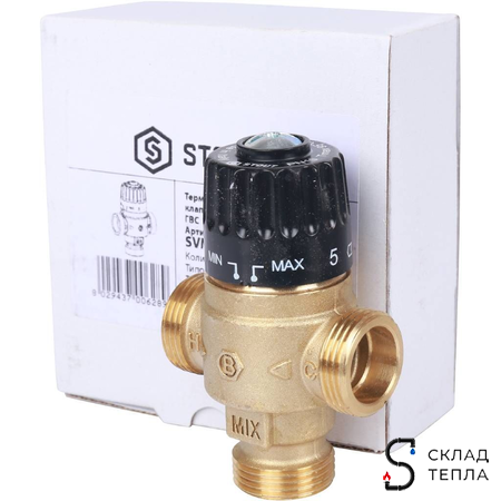 Термостатический смесительный клапан STOUT 3/4" (30°-65°C, KVs 2,3 м³, центральное смешиванивание. Вид 8.