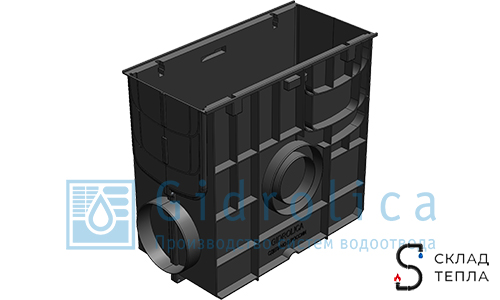 Пескоуловитель пластиковый Gidrolica Standart  для лотков DN150/200 500х260х460 мм. Вид 2.