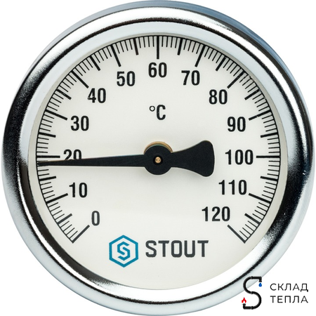 Термометр накладной STOUT - 1/2" (D63 мм, шкала 0-120°C, с пружиной). Вид 3.