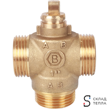 Компактный 3-ходовой зональный клапан STOUT с сервоприводом 230V (кабель 1м. НР 1", Kv 8). Вид 7.