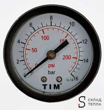 Манометр аксиальный Tim 1/4"- 16 бар . Вид 3.