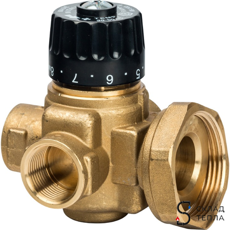 Насосно-смесительный узел STOUT - 1" (с термостатическим клапаном 30-60°C, без насоса, латунный)*. Вид 4.