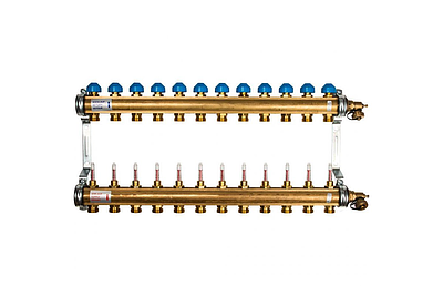 Коллекторная группа WATTS HKV/T - 1'ВР на 12 контуров 3/4'EK (с вентилями и расходомерами, латунь)