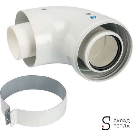 Отвод 90° для коаксиального дымохода STOUT D60/100 мм (для конденсационного котла Vaillant, Ariston). Вид 1.