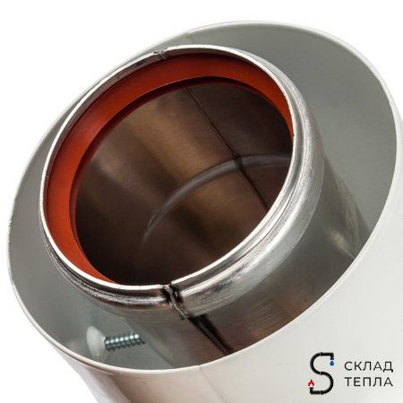 Отвод 45° для коаксиального дымохода STOUT D60/100 мм (с уплотнением и хомутом). Вид 6.