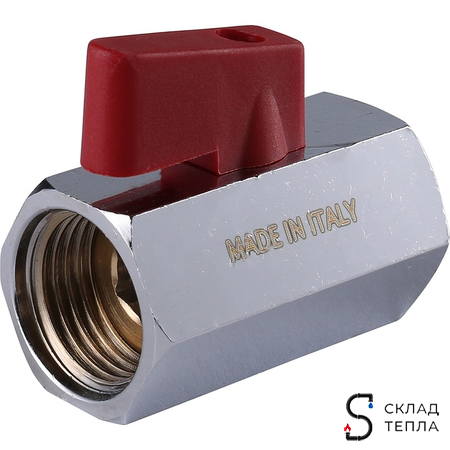 Кран шаровой мини STOUT - 3/4" (ВР/ВР, PN15, Tmax 90°С, ручка-флажок красная). Вид 2.