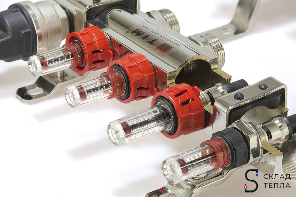 Коллекторная группа с расходомером (ПОЛНЫЙ комплект), 5 выходов. Вид 6.