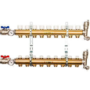 Коллекторная группа в сборе STOUT - 1' на 9 контуров 3/4' (латунь, с вентилями)
