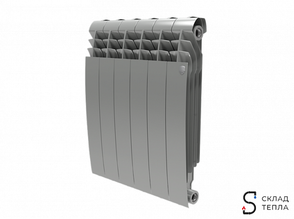 Радиатор биметаллический Royal Thermo BiLiner 350 Silver Satin (Серый)  - 6 секций. Вид 1.
