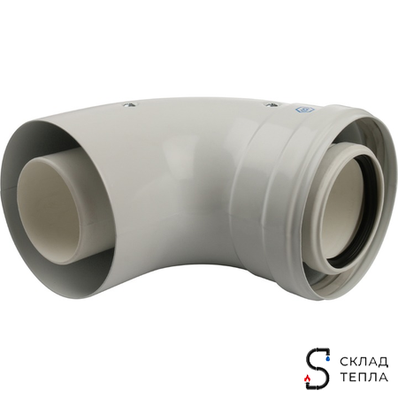 Отвод 90° с инспекционным окном для коаксиального дымохода STOUT D60/100 мм (для конденсац. котла). Вид 1.