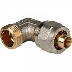 Переход на наружную резьбу угловой STOUT - 26 x 3/4" (винтовой, для металлопластиковых труб) Переход на наружную резьбу угловой STOUT - 26 x 3/4' (винтовой, для металлопластиковых труб)