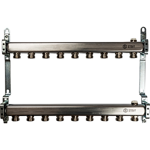 Коллекторная группа STOUT - 1' на 9 контуров 3/4' (нерж.сталь, для радиаторной разводки)