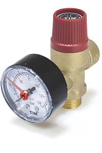 Клапан предохранительный TIM - 1/2" х 1/2" (НР/ВР, Рн 3 бар, с манометром) Клапан предохранительный TIM - 1/2' х 1/2' (НР/ВР, Рн 3 бар, с манометром)