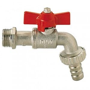 Кран сливной водоразборный ITAP 168 - 1/2' (НР/Штуцер, PN15, Tmax 80°С, ручка-бабочка красная)