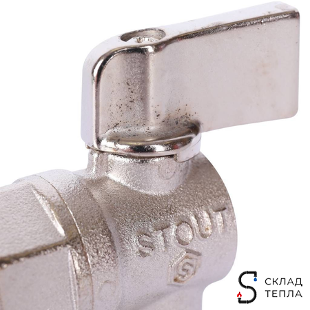 Кран шаровой полнопроходной угловой STOUT - 1/2" x 3/4" (НР/НР, ручка-флажок, для стиральных машин). Вид 8.