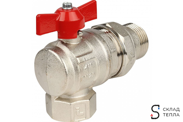 Кран шаровой полнопроходной угловой ITAP IDEAL 298 - 1" (ВР/НР, PN40, ручка-бабочка красная). Вид 3.