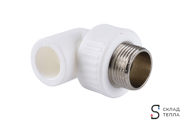 Переход на наружную резьбу угловой TIM - 20 x 1/2" (для полипропиленовых труб, цвет белый). Вид 1.