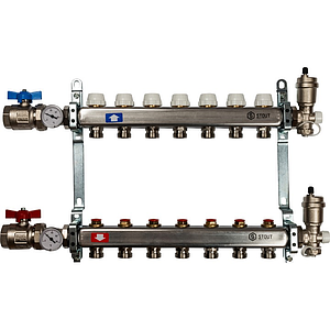 Коллекторная группа в сборе STOUT - 1' на 7 контуров 3/4' (нерж.сталь, с вентилями)