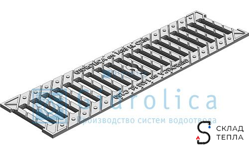 Решетка щелевая чугунная оцинкованная для лотка DN100 Gidrolica 500х136 мм. Вид 1.
