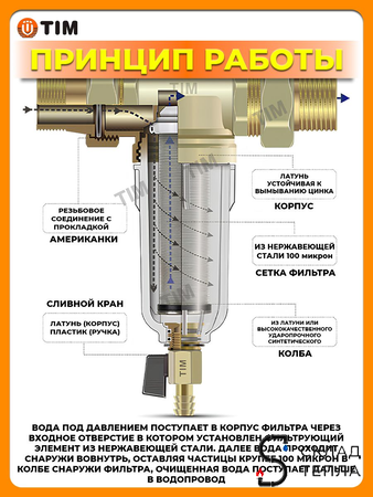 Фильтр свободного вращения 1/2" (для холодной воды, пластиковая чаша). Вид 2.
