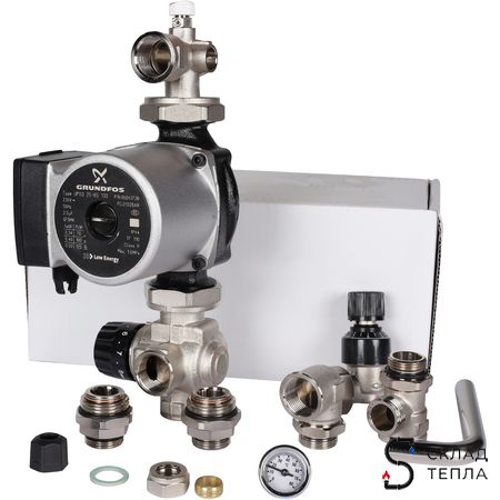 Насосно-смесительный узел STOUT - 1" (с термостатическим клапаном 30-60°C, с насосом и байпасом). Вид 13.