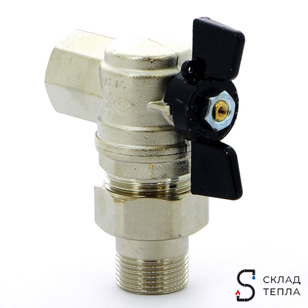 Кран шаровой полнопроходной угловой Bugatti Oregon 594 - 1" (ВР/НГ, PN40, ручка-бабочка черная). Вид 5.