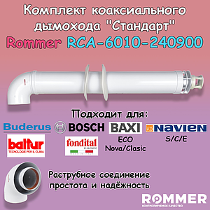 Комплект дымохода Rommer СТАНДАРТ 60/100 - 900мм (Bosch, Buderus, Baxi ECO Nova/Classic)
