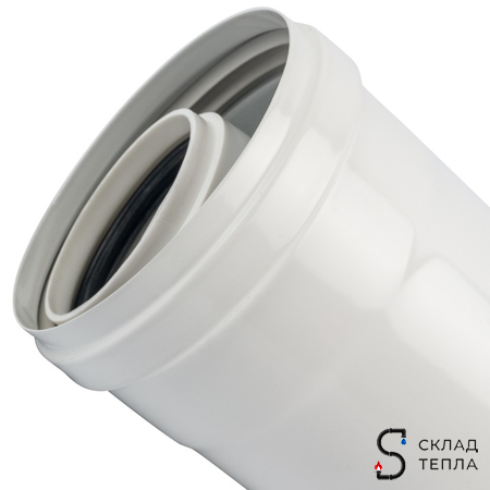 Труба для коаксиального дымохода STOUT D60/100 мм, длина 250 мм (для конденсационного котла). Вид 3.