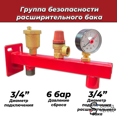 Группа безопасности котла с креплением Aquasfera - 3/4" (до 50 кВт, 6 бар). Вид 1.