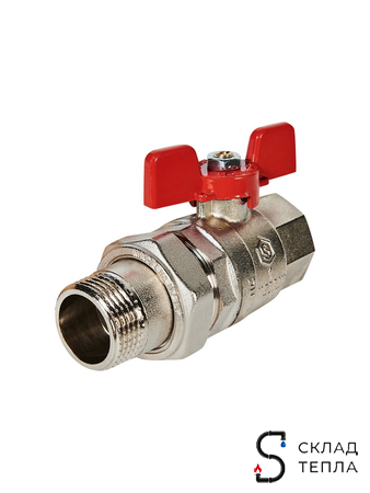 Кран шаровой полнопроходной STOUT - 1" (ВР/НГ, EPDM, PN40, Tmax 150°С, ручка-бабочка красная). Вид 2.