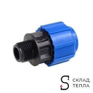Переход на наружную резьбу Политэк - 32 x 1" (винтовой, для труб ПНД). Вид 1.