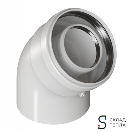 Отвод конденсационный Rommer 45гр. Ø60/100. Вид 1.