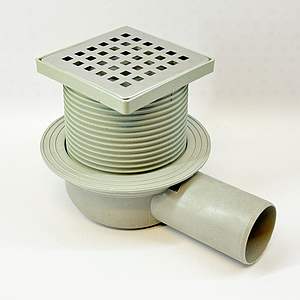 Трап горизонтальный регулируемый VALFEX 100х100 с выпуском 50мм (решетка из нерж. стали)