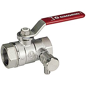 Кран шаровой Giacomini R250DS - 1/2' (ВР/ВР, PN42, со сливным штуцером 1/4', ручка-рычаг красная)