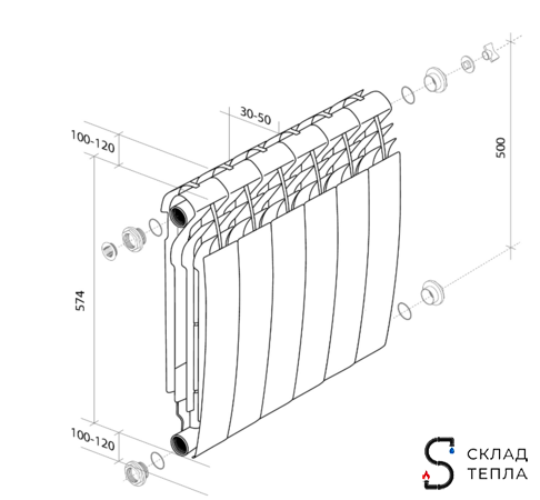 Радиатор биметаллический Royal Thermo BiLiner 500 Silver Satin (Серый) - 5 секций. Вид 5.