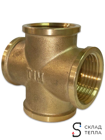 Крестовина латунная резьбовая TIM (ВР) - 1" (1шт). Вид 2.