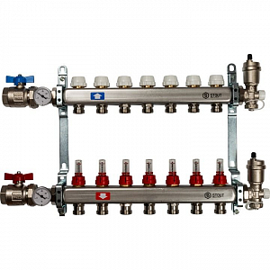 Коллекторная группа в сборе STOUT - 1' на 7 контуров 3/4' (нерж.сталь, с расходомерами)