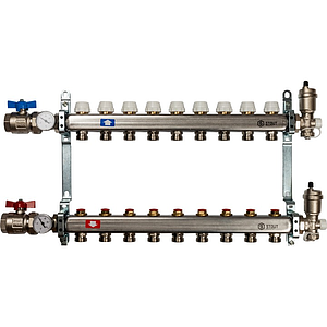 Коллекторная группа в сборе STOUT - 1' на 9 контуров 3/4' (нерж.сталь, с вентилями)