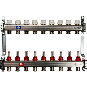 Коллекторная группа STOUT - 1' на 9 контуров 3/4' (нерж.сталь, с расходомерами)