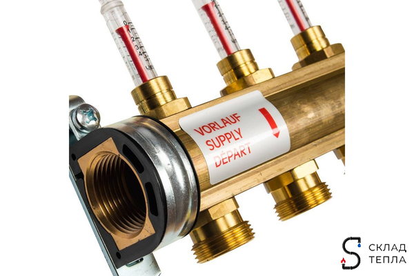 Коллекторная группа WATTS HKV/T - 1"ВР на 10 контуров 3/4"EK (с вентилями и расходомерами, латунь). Вид 3.