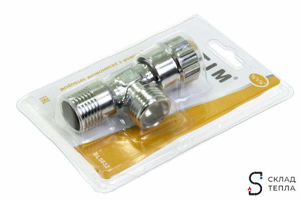 Вентиль угловой TIM - 1/2" x 1/2" (НР/НР, с отражателем, хромированный, 2шт). Вид 13.