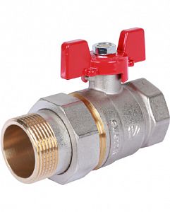 Кран шаровой полнопроходной с американкой Rommer - 1/2' (вн./нг.,PN40, ручка бабочка красная)