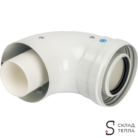 Отвод 90° для коаксиального дымохода STOUT D60/100 мм (для конденсационного котла Vaillant, Ariston). Вид 2.
