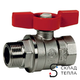 Кран шаровой полнопроходной Giacomini R854 - 1 1/4" (ВР/НР, PN28, Tmax 185°С, ручка-бабочка красная). Вид 1.