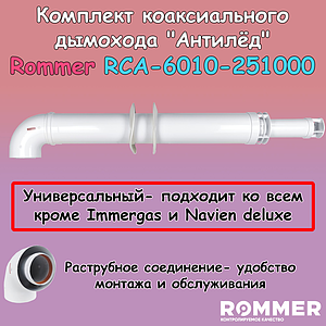 Комплект дымохода Rommer АНТИЛЕД УНИВЕРСАЛЬНЫЙ 60/100 - 1000мм (кроме Immergas и Navien Deluxe)