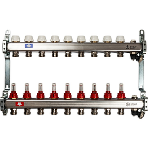 Коллекторная группа STOUT - 1' на 9 контуров 3/4' (расходомеры, клапананы, сливные краны)